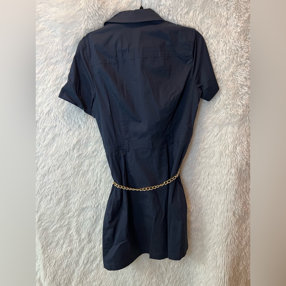 Navy Blue Shirt Dress with Gold Chain by Michael Kors - Picture 2 of 2